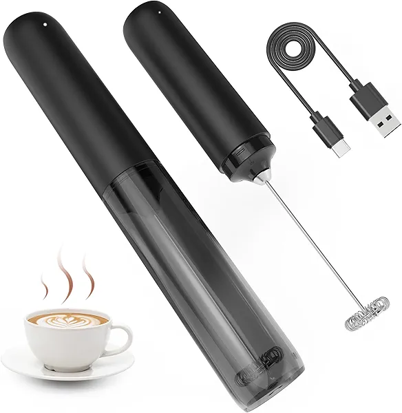 Rechargeable Milk Frother Hanheld with Cover, Portable Electric Foam Maker Frother Wand, Detachable Stainless Steel Drink Mixer Foamer for Coffee, Lattes, Cappuccino, Matcha, Hot Chocolate