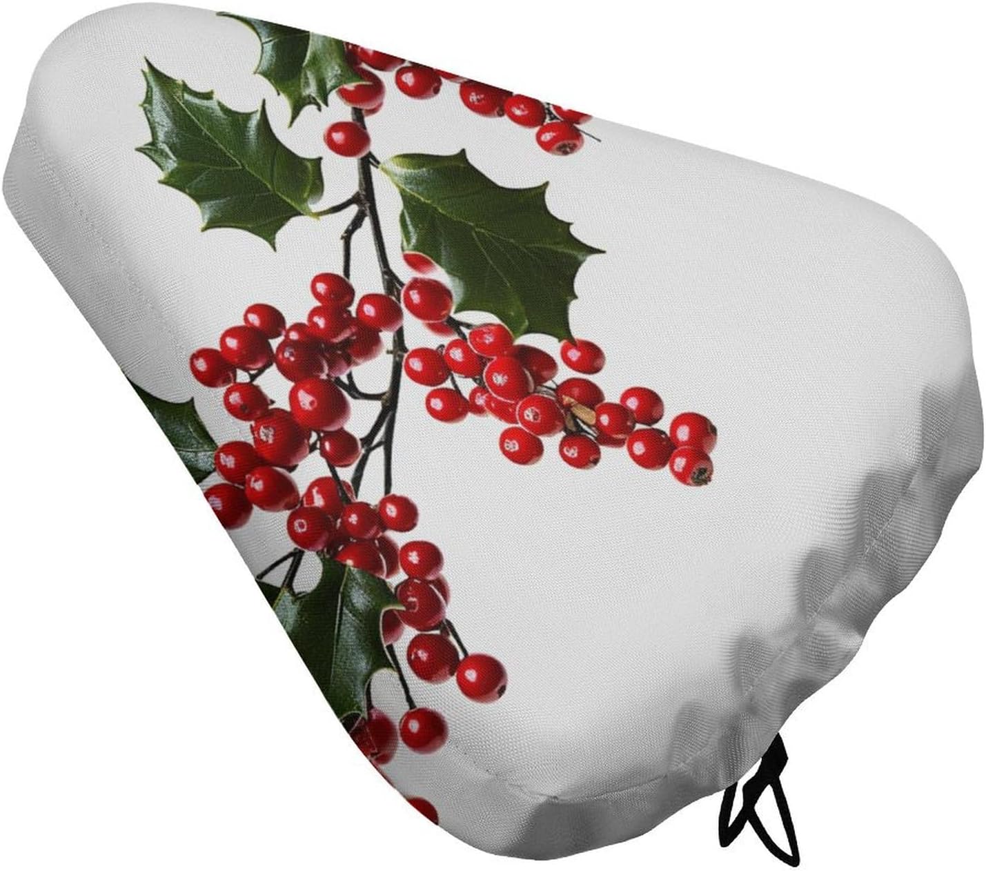 Holly Berry Branches Bike Seat Cover Water-Repellent Exercise Bike Seat Cushion Bicycle Saddle Cover with Drawstring Rain Snow Dust Covers for City Mountain Road Biking
