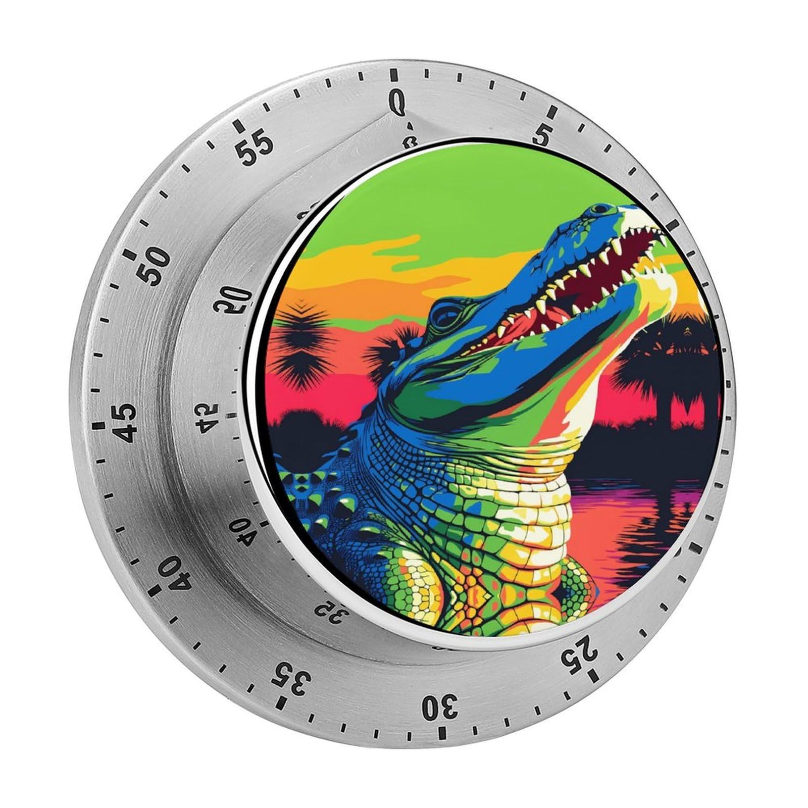 Crocodile in The Sunset 60 Minute Wind Up Timer,Visual Mechanical Magnetic Timer with Loud Alarm for Kitchen