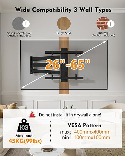 Miniatura 3 de FORGING MOUNT Soporte de pared de TV de brazo largo para TV de 27-70 pulgadas, soporte de pared de movimiento completo con brazo articulado