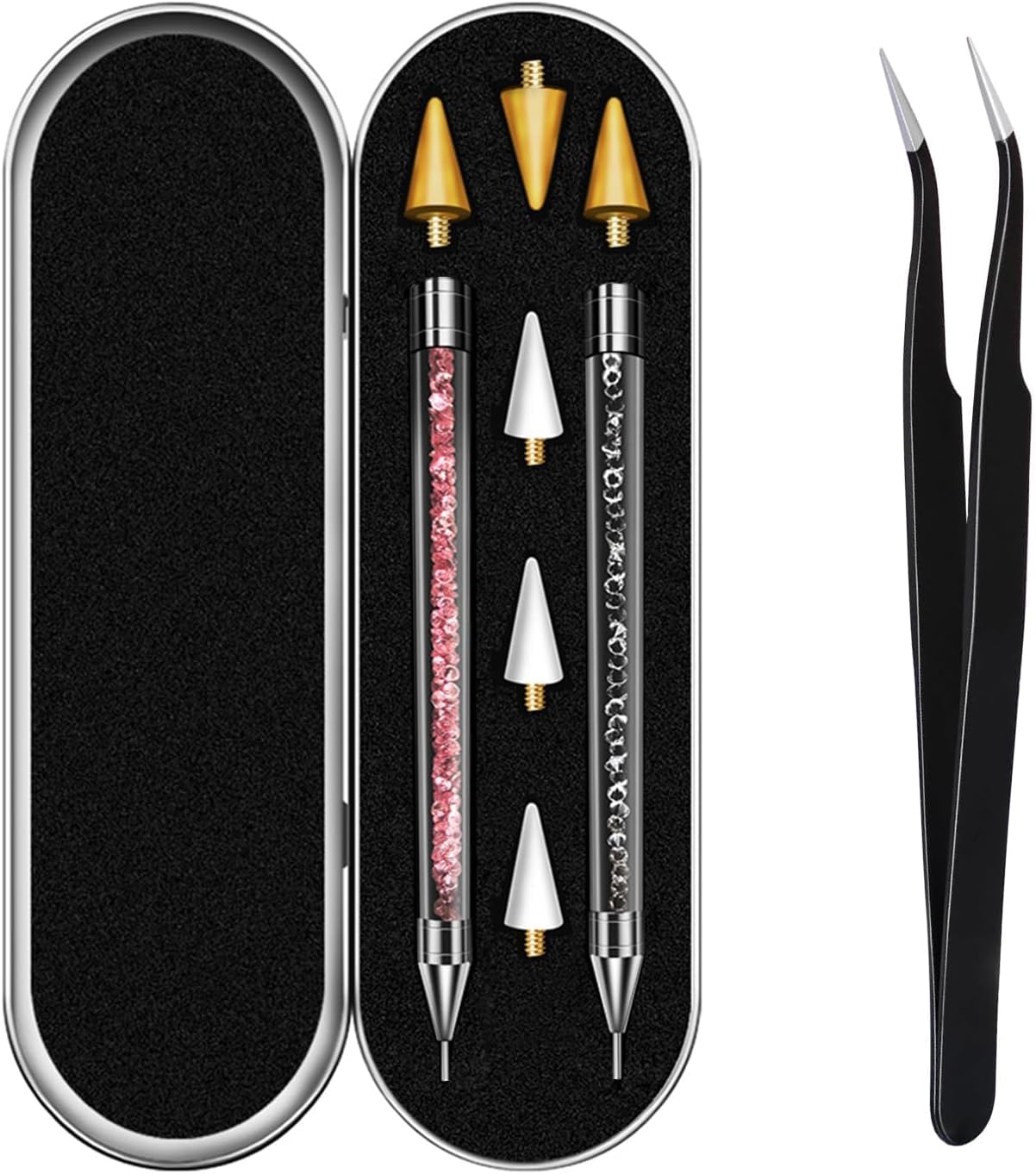 Rhinestone Picker Tool, Bedazzling Pen Dotting Tools | Dual-end Bedazzler Tool, 2 Wax Pen with 4 Extra Tips 1 Tweezer for Nail Art