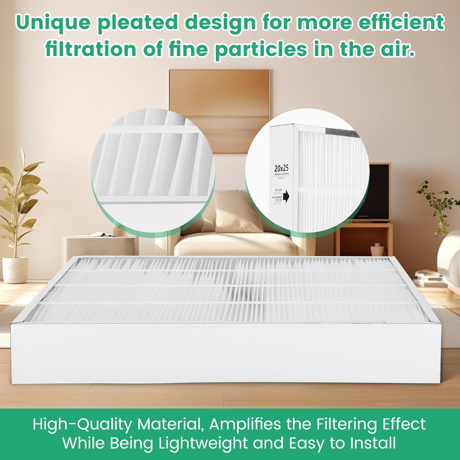 FR8000F2025 pleated air filter 2025 MERV 16, Compatible with Honeywell FH8000A2520 Air Handler, Replaceable TrueCLEAN Replacement Filter