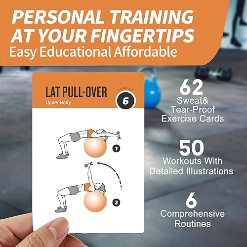 Miniatura 5 de Tarjetas de entrenamiento de pelota de estabilidad, 62 tarjetas de ejercicios de gran tamaño de 5 x 3.5 pulgadas, tarjetas de fitness para mujeres y