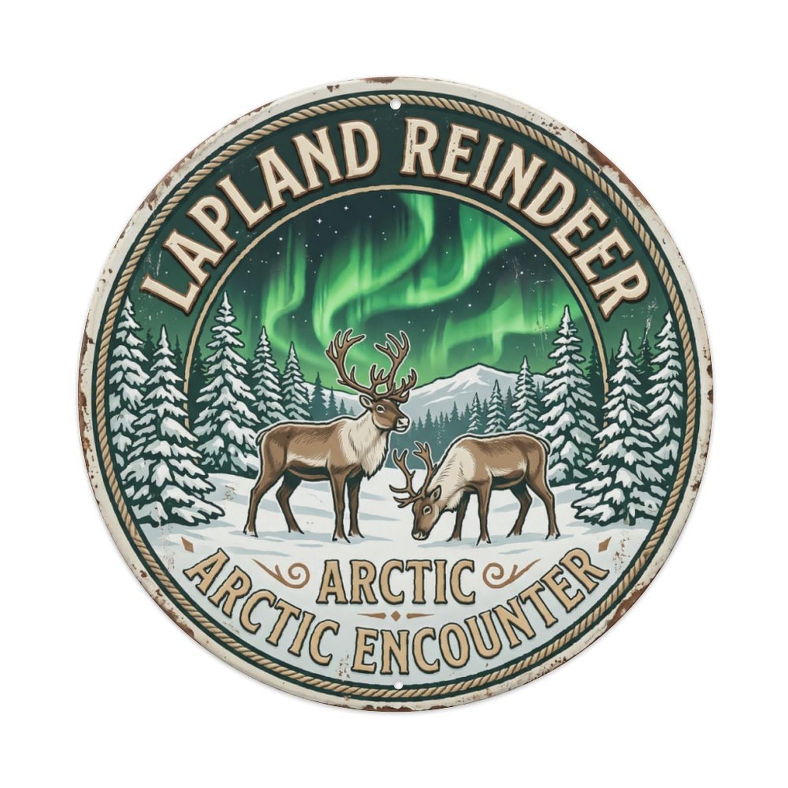 Lapland Aurora Reindeer Vintage Sign Vintage Aluminium Metal Sign, Retro Wall Decor for Home, Bar, Garage & Farmhouse 20x20cm