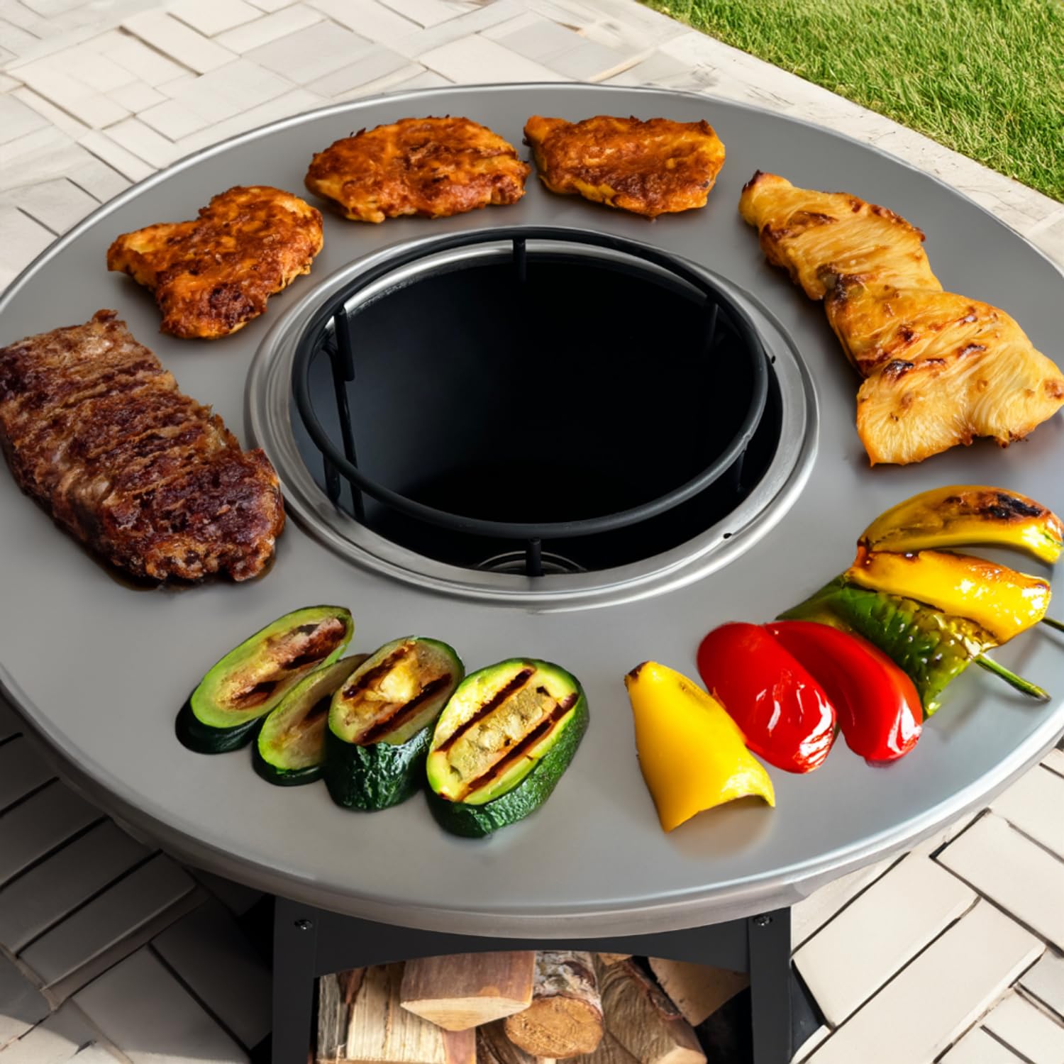 Plancha - BBQ - Grill - ASH NOVA XL - Plaque de Brasero - Barbecue Noir - Outdoor - Cheminée de Jardin - Rangement Bois - Aspect Luxe