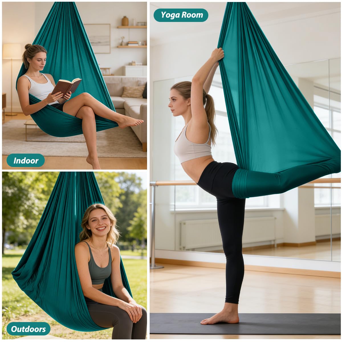 Juego de Hamaca para Yoga Aéreo, Hamaca Colgante para Yoga de 150x280 cm, Kit de Columpio de Yogas con Accesorios, Capacidad de Carga 200 kg, YogaSwing Antigravedad para Fitness Culturismo
