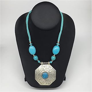 WatanGems 1pc,Turkmen Necklace Pendant Statement Tribal Turquoise Inlay (Synthetic) Beaded, Handmade from Afghanistan, 20-21