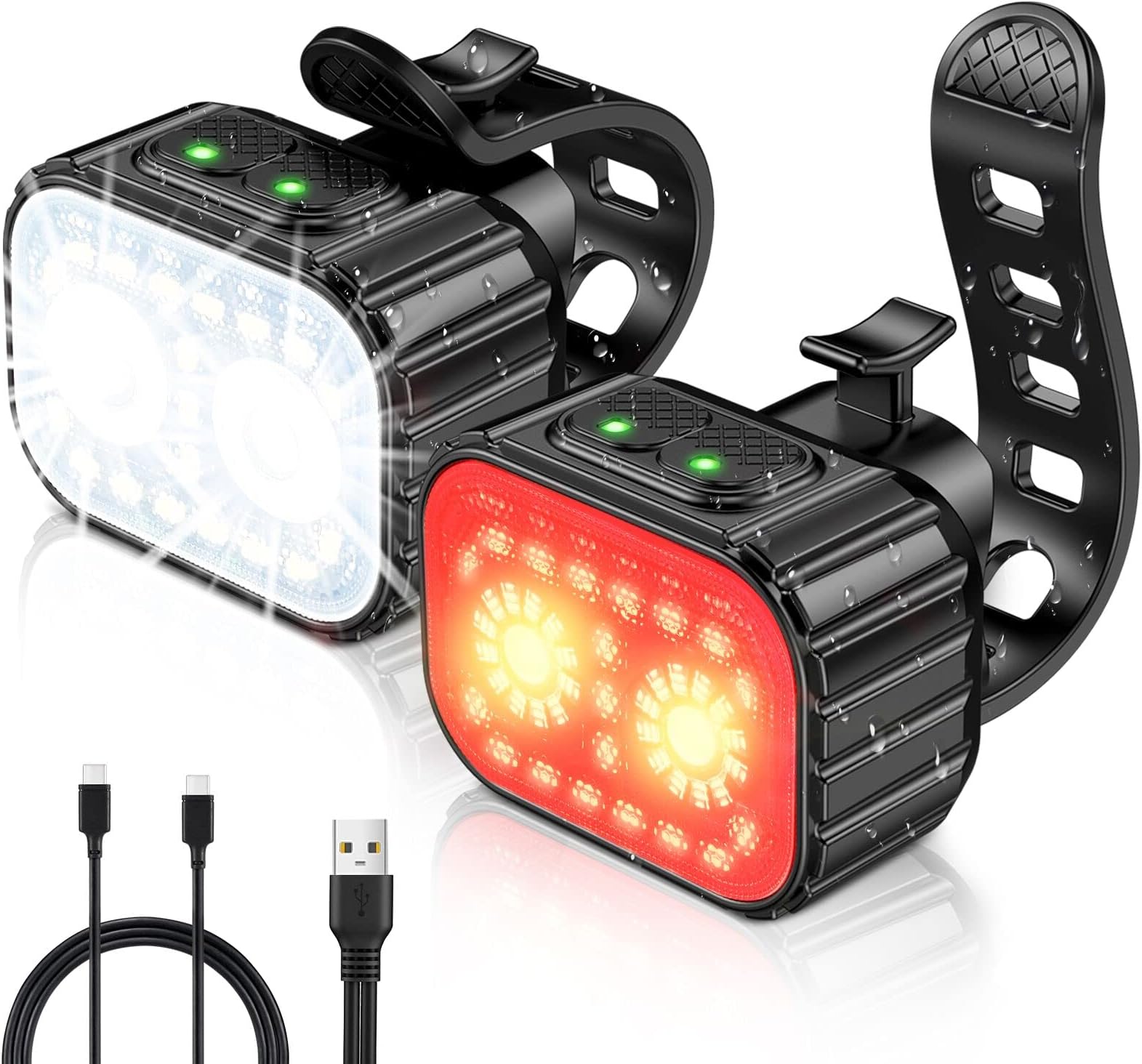 CIRYCASE Bike Lights Front and Back, Super Bright Bicycle Lights USB Rechargeable, IPX6 Waterproof Bike Light Set for Night Riding/Camping/Backpack, 8+12 Lighting Modes, Longer Battery Life