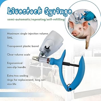 Livestock Auto Injector Syringe Gun, Adjustable Continuous Precision Injection with Bottle Adapter for Animal Intramuscular(F,2ML)