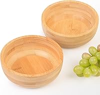 ZTHapwaKitchen Bamboo Soup Bowls Set of 2 - 15.21oz Natural Rustic Serving Bowls for Cereal, Pasta, Snacks, Dessert, Charcuterie