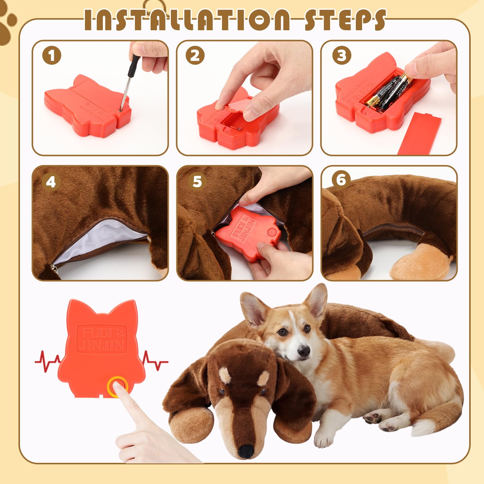 Soulchen Heartbeat Jouet en peluche pour soulager l'anxiété et soulager l'anxiété – Jouet confortable pour chiots – Aide au sommeil pour dressage de cage et de chenil – Compagnon douillet qui aide à