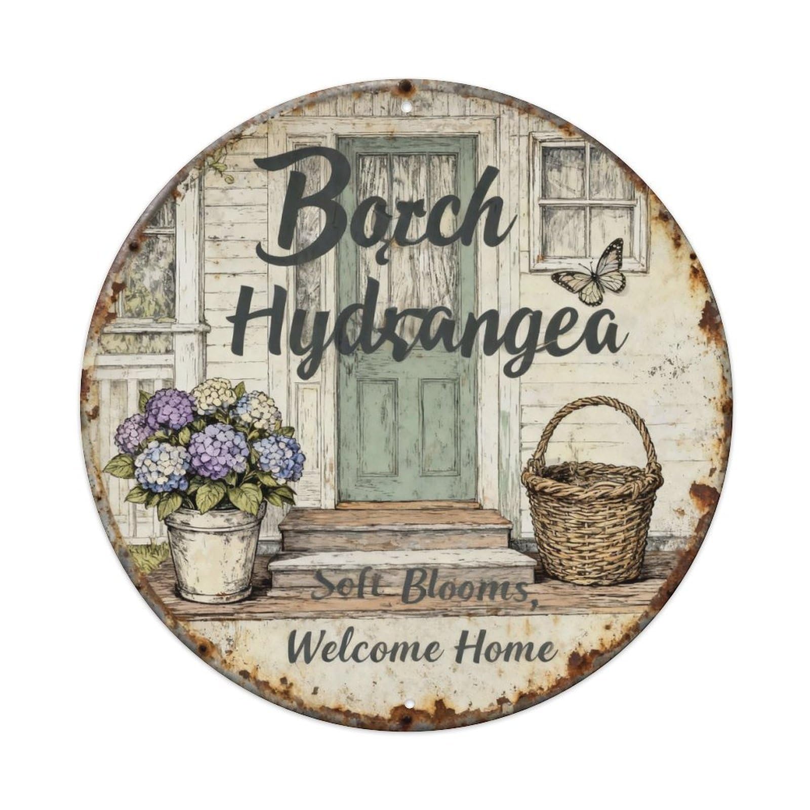Porch Hydrangea Cottage Decor Metal Tin Sign Plaque