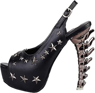 SHOW STORY Black Peeptoe Star Stud Sling Back Platform Bone Heel Pumps,LF80633 - coolthings.us