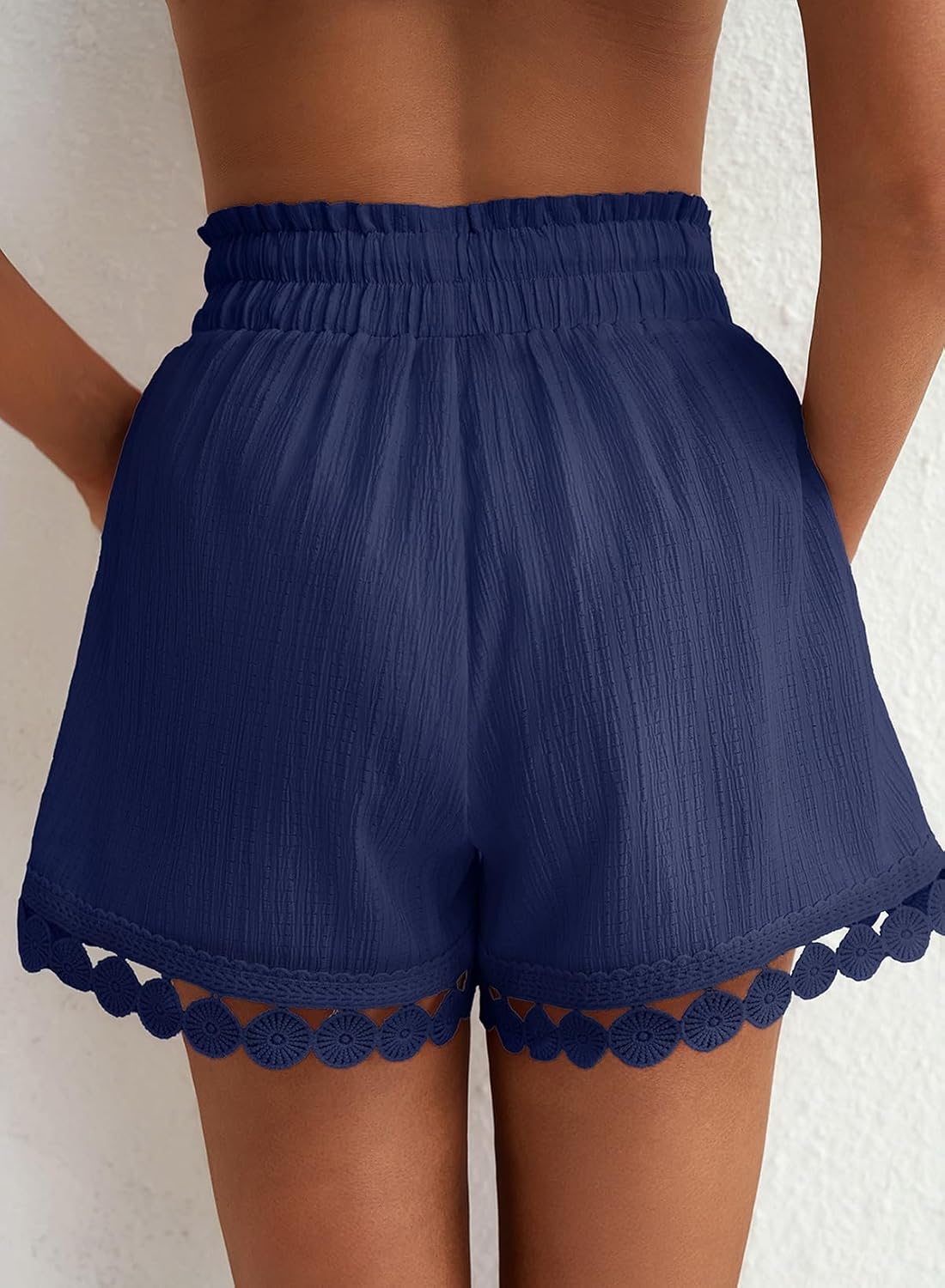 Dokotoo Womens Shorts Summer Casual Loose Elastic Waist Drawstring Lace Boho Beach Cover Up Shorts
