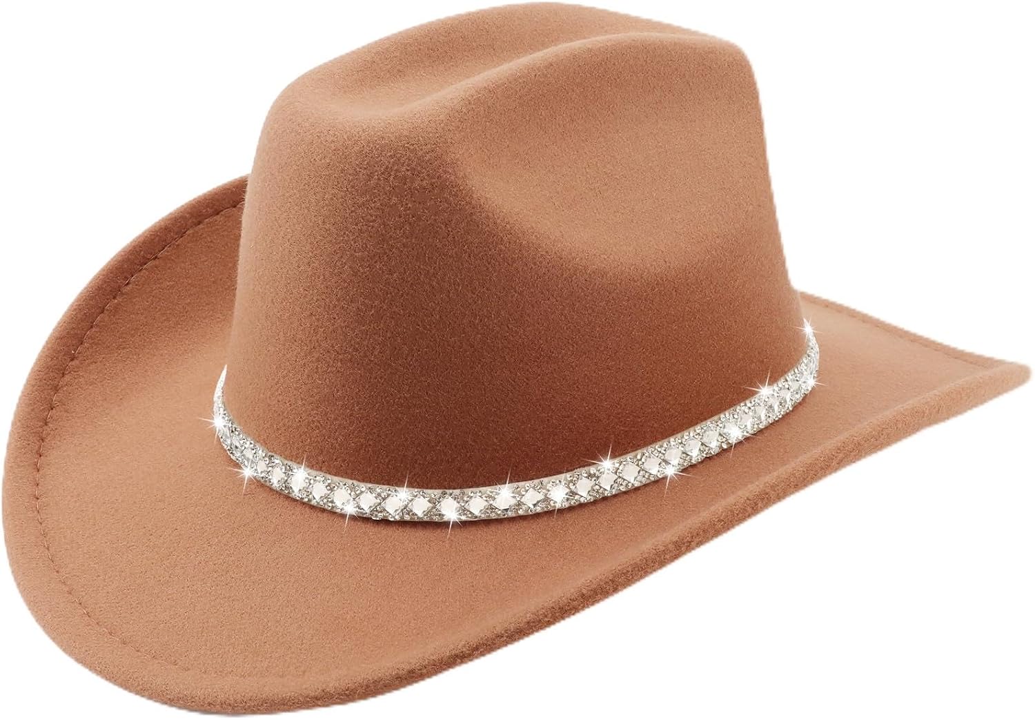 DRESHOW Western Cowboy Hat for Women and Men Wide Brim Glitter Cowboy Cowgirl Hat with Rhinestone Felt Fedora Hats