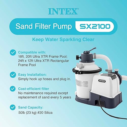 Miniatura 4 de Intex 26645EG Krystal Clear 2100 GPH Bomba de filtro de arena para piscinas sobre el suelo con filtro de sílice pura OptiFlow Premium, bolsa de 50