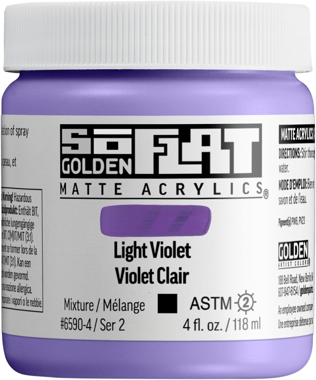 GOLDEN SoFlat Matte Acrylics, Light Violet, 4 fl. oz. Jar, Professional Acrylic Paint, Semi-Transparent