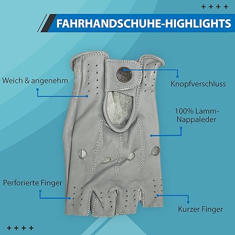 German Wear Driving Half-Finger Vingerloze Autobestuurdershandschoenen van Leer, zwart, 9=L