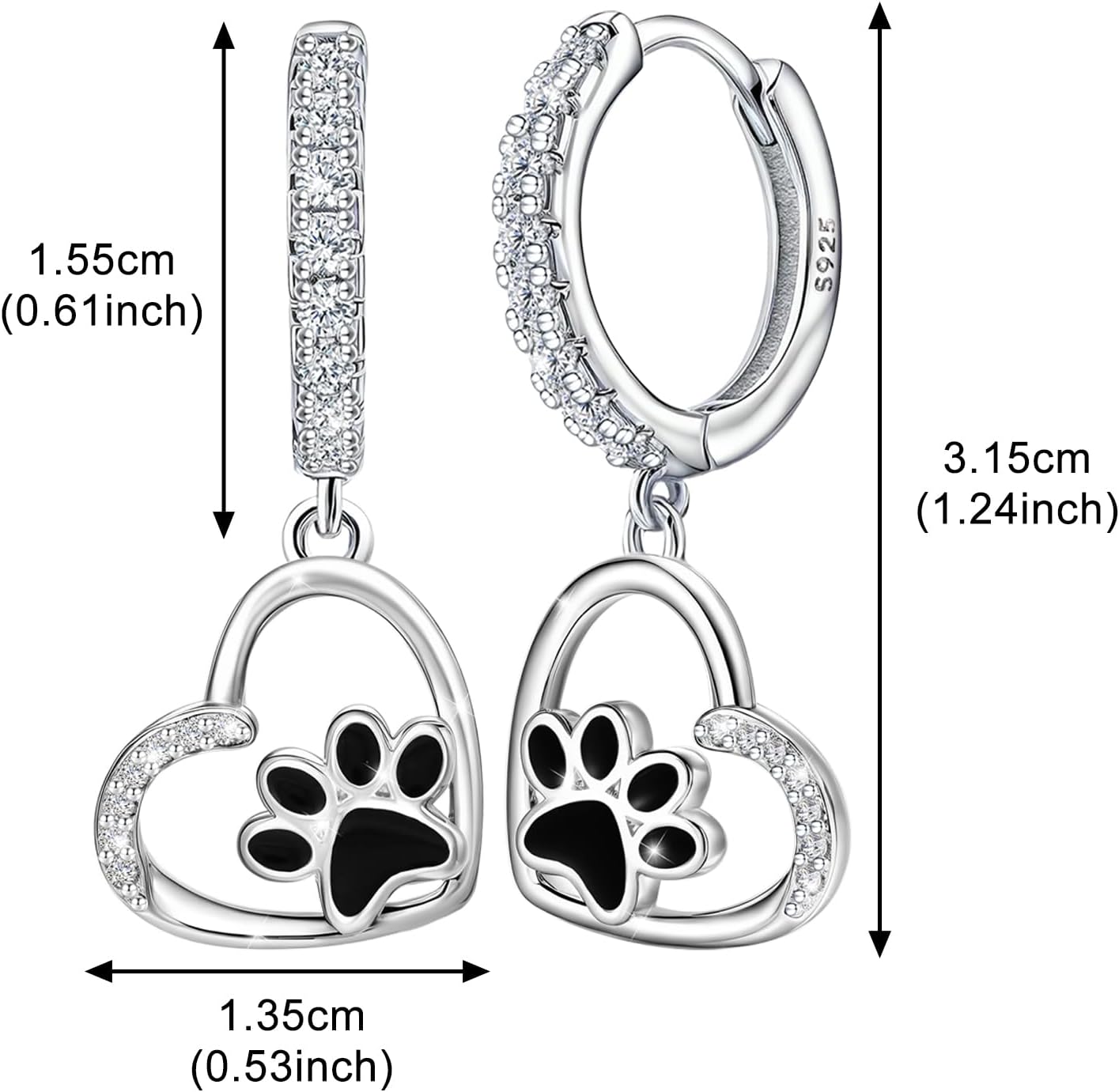 Heart Print Earrings for Women- Sterling Silver Cute Pet Puppy Cat Dog Paw Print Hoop Earrings Hypoallergenic Cubic Zirconia Adorable Dainty Loop Earring Jewelry Gifts for Teens Daughter Granddaughter - Image 6
