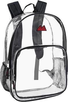 Summit Ridge Waterproof Clear Backpack with Water Bottle Holder Stadium Approved Heavy Duty Clear See Through Backpack Black
