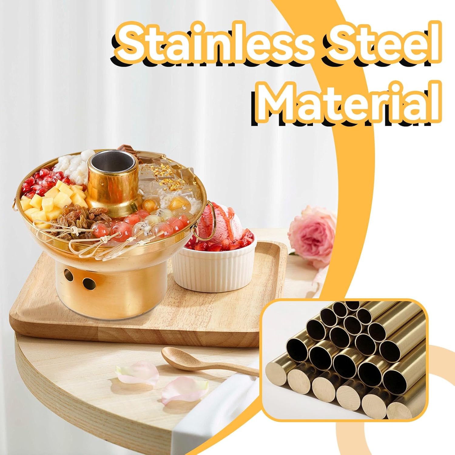 Portable Charcoal Hot Pot, Stainless Steel Round Design Dry Ice Pot One Person Milk Tea Hot Pot for Camping Office Hotel (Gold)