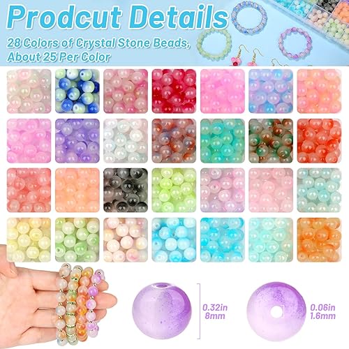 Miniatura 3 de shynek 700 Piezas de 8mm Cuentas de Vidrio para Hacer Joyas, Kit de 28 Cuentas de Cristal de Vidrio Bicolores para Hacer Pulseras, Joyería de