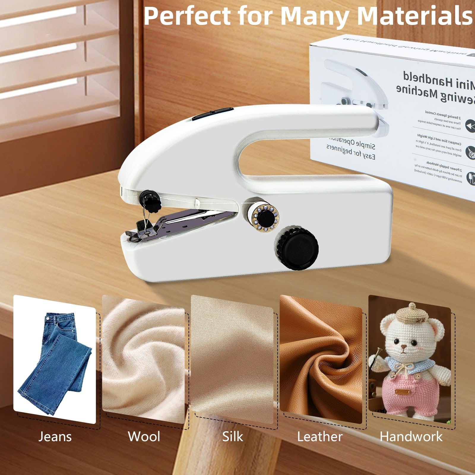 Mini máquina de coser con accesorios de costura, máquina de coser recargable portátil, herramienta de puntada rápida eléctrica portátil para uso doméstico, para coser ropa, cortinas, bricolaje hogar y