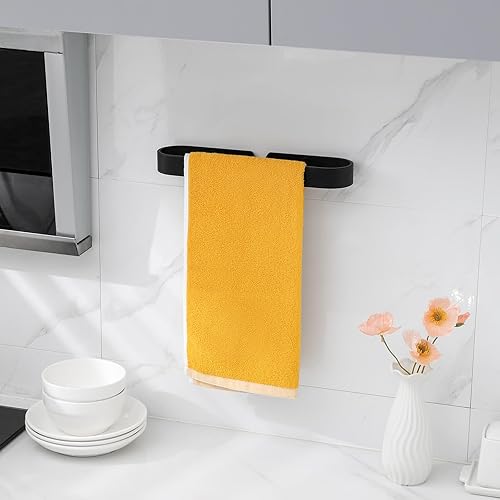 Miniatura 6 de Toallero de baño de 11.8 pulgadas, soporte para toallas de mano negro mate para baño, montado en la pared, encimera, toallero de cocina