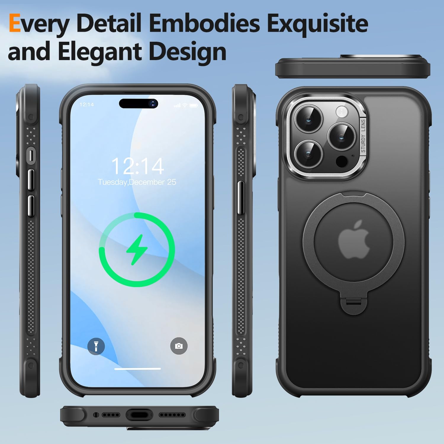 O3 Mag-Stand Designed for iPhone 14 Pro Max Case with 360° Spin Stand, [Compatible with MagSafe][Super Skin Feeling] Translucent Matte Magnetic Slim Phone Case 6.7 inch, Matte Black - Image 6