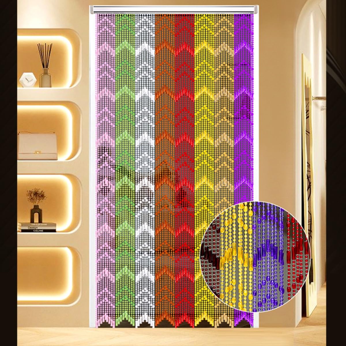 Rideau à franges en perles de cristal - 90 x 200 cm - Panneau de porte décoratif avec perles en acrylique - À suspendre au mur - Élégant - Gris - Pour décoration d'intérieur et d'intimité