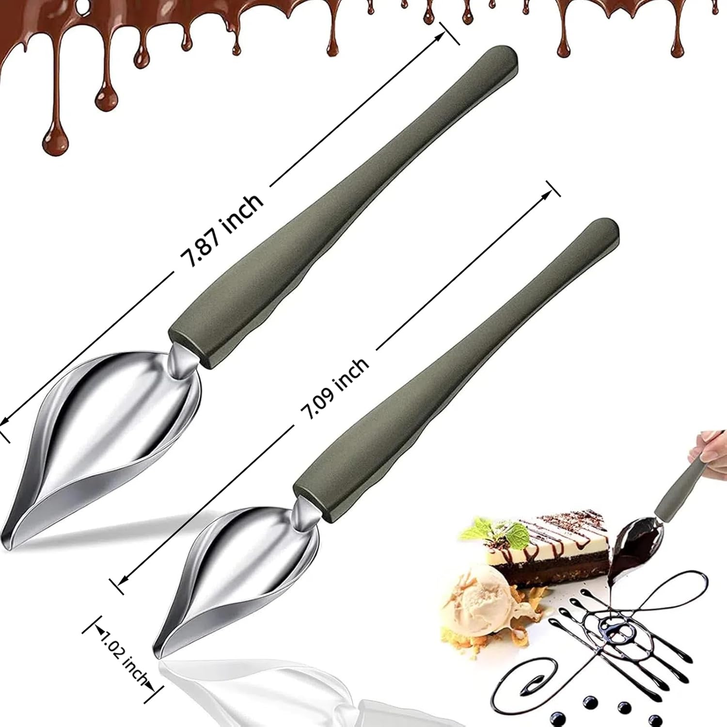 Professional Culinary Precision Drawing Decorating Spoon Set, 2Pcs Stainless Steel Chef Drizzle Spoons,Chocolate Filter Spoons,Plating Spoon for Decorative Plates, Cake, Coffee