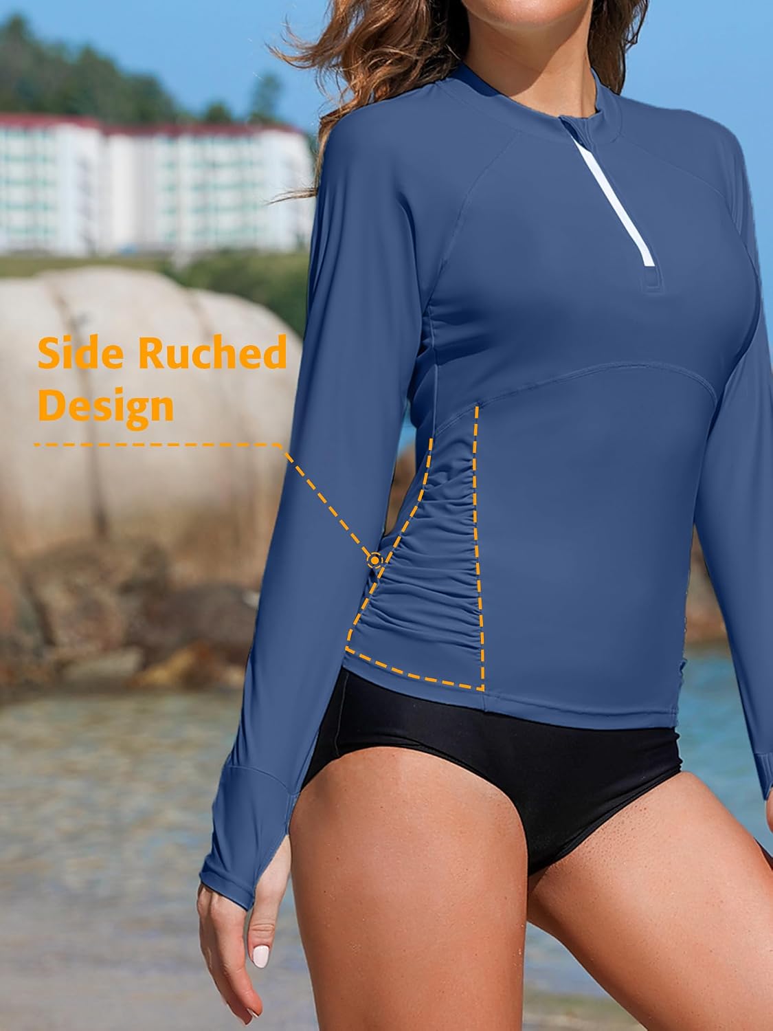 ATTRACO Women Rash Guard Long Sleeve Swimsuits UV UPF 50+ Zipper Swim Shirt Quick Dry Sun Shirts