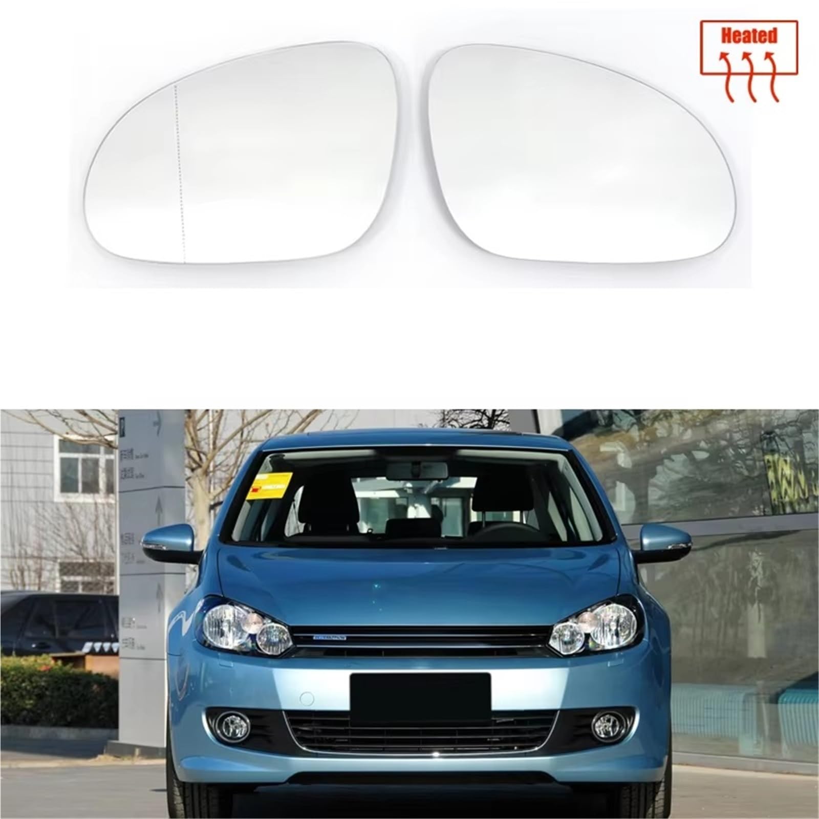 Verre Rétroviseur Latéral Rétroviseur extérieur Chauffant pour Golf pour GTI 6 MK6 2009-2012, rétroviseur latéral Gauche/Droit, Angle Glace Rétroviseur(1piece Left)