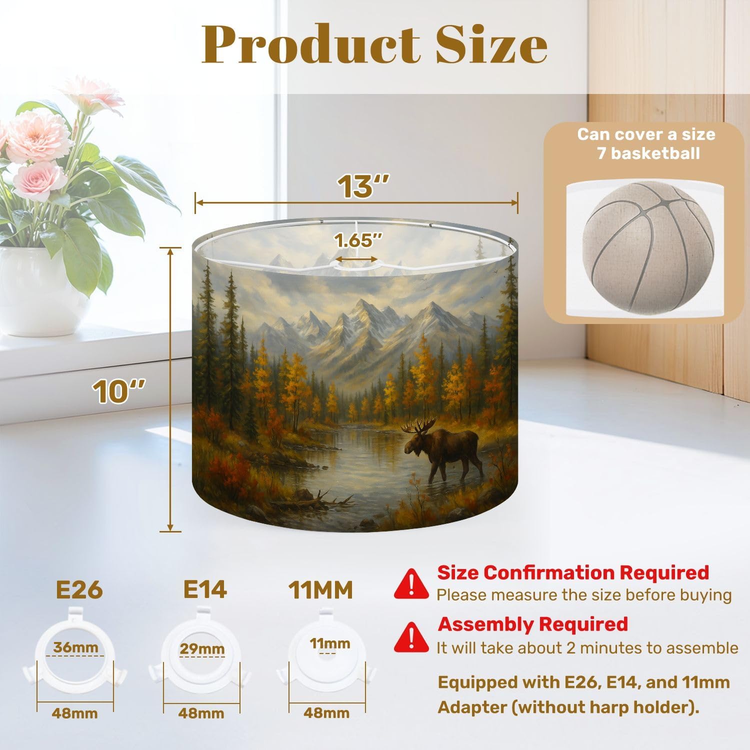 Lamp Shade Wildlife Painting Majestic Moose Rustic Wild Animal Elk Deer Drum Lamp Shades for Table Lamps Floor Lamps Pendant Light 10"x13" Replacement Large Linen Lampshade Easy Assembly