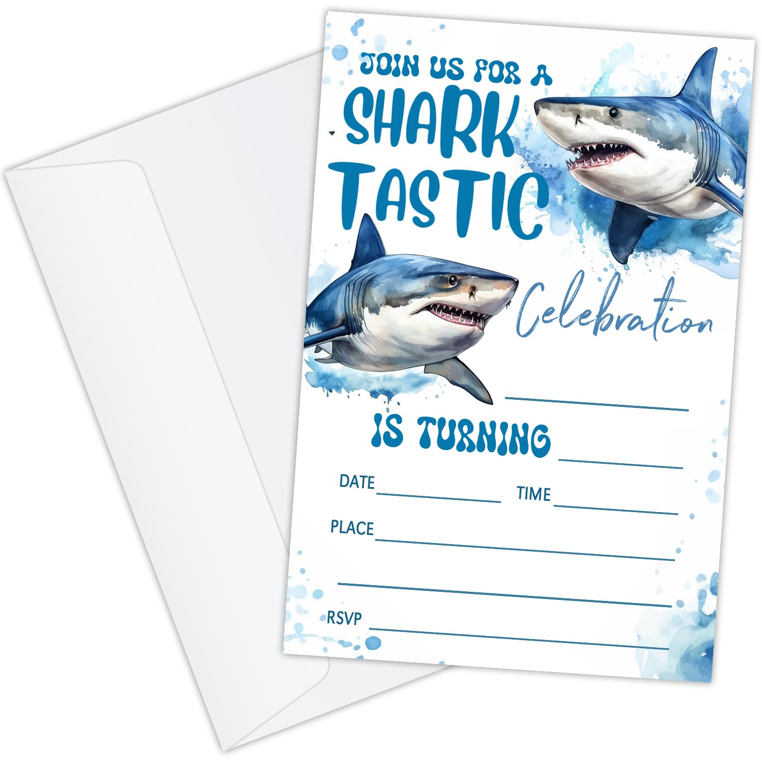 GaNiao 20 Shark Birthday Party Invitations with Envelopes Shark Tastic Ocean Party Supplies Pool Party Birthday Party Invitation Invite Cards Party