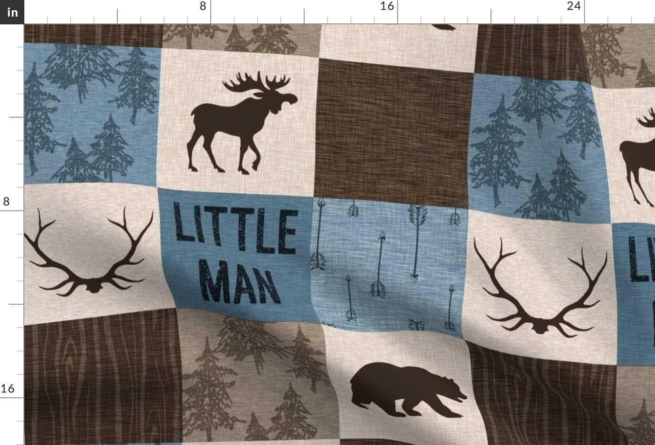 Spoonflower Fabric - Little Man Quilt Blue Brown Bear Moose Antlers Hunting Rustic Woodland Printed on Chiffon Fabric by The Yard - Sewing Fashion Apparel Dresses Home Decor