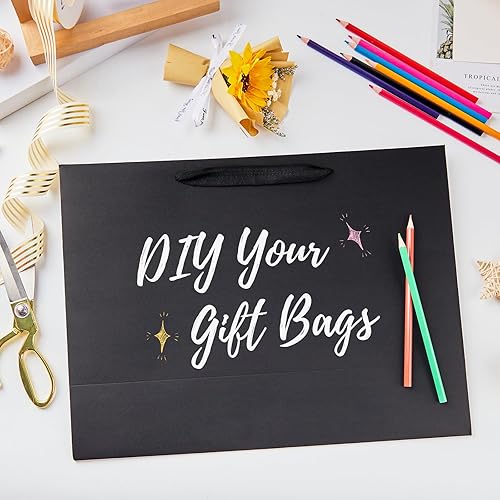 Miniatura 4 de Ohuimrt Bolsas de regalo grandes de 16 x 6 x 12 pulgadas con papel de seda, 12 bolsas de papel kraft negro con asas, bolsas de regalo a granel para