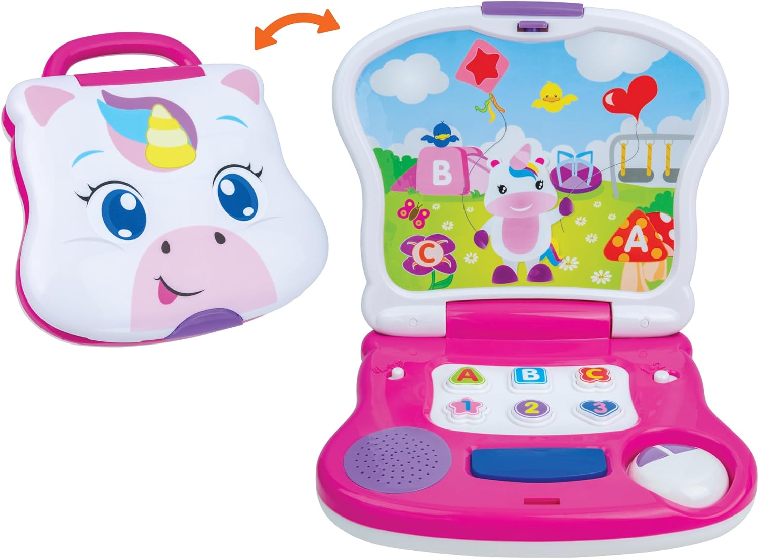 winfun Laptop Junior Unicorn Educational Toy for Toddlers, Interactive Learning with ABCs, 123s, Shapes, Music Space Bar, Realistic Clicking Mouse, Early Childhood Development, Fun & Engaging Play