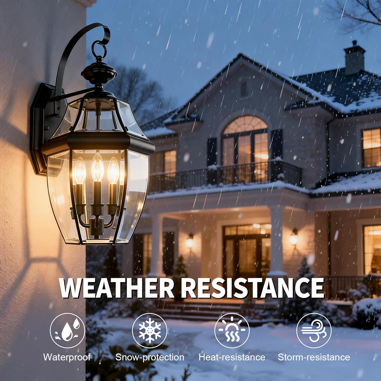 3 Light Outdoor Wall Lanterns, Large Exterior Lights Fixtures, Black Waterproof Wall Sconce with Glass Shades, 20 Inch Outside Lighting for Porch, Garage, Patio (E12 Base Not Include Bulb)