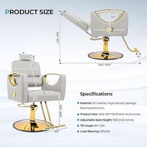 Miniatura 3 de Sillas de salón de peluquería para peluquero reclinable para peluquería silla giratoria 360 con bomba hidráulica resistente