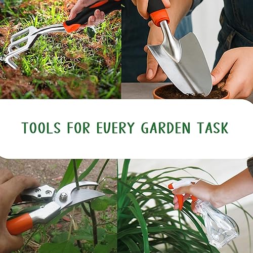 Miniatura 2 de Juego de herramientas de jardín de 11 piezas con bolsa de almacenamiento, kit de jardinería resistente con guantes, podadora, herramientas manuales
