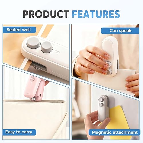 Miniatura 5 de Mini sellador de bolsas, máquina selladora de bolsas portátil recargable de mano para sellar alimentos, sellador de bolsas de chips para papas