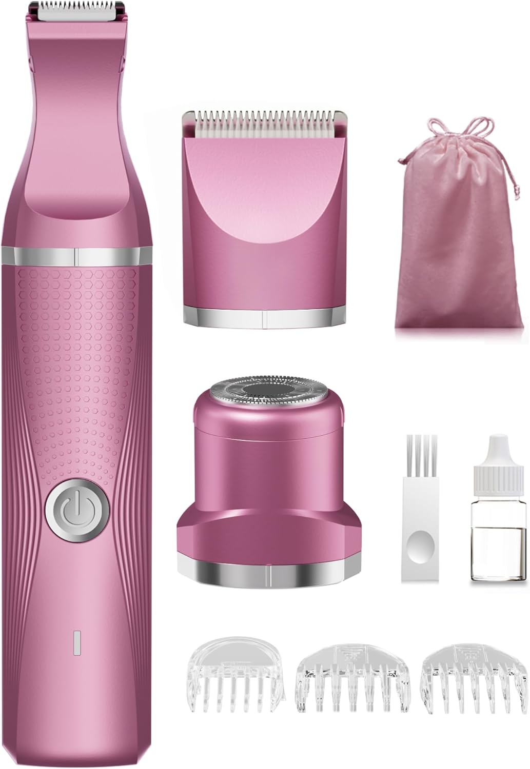 Pubic Hair Trimmer for Women-Unibono Bikini Trimmer, Replaceable 3-in-1 Electric Razors for Women, Electric Shaver in Poweverful Motor, Waterproof Personal Trimmer for Body Hair (Rose Red, RR-1)