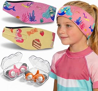 Swimming Headband for Kids Adults,Adjustable Swim Ear Band,2 Pairs Earplug