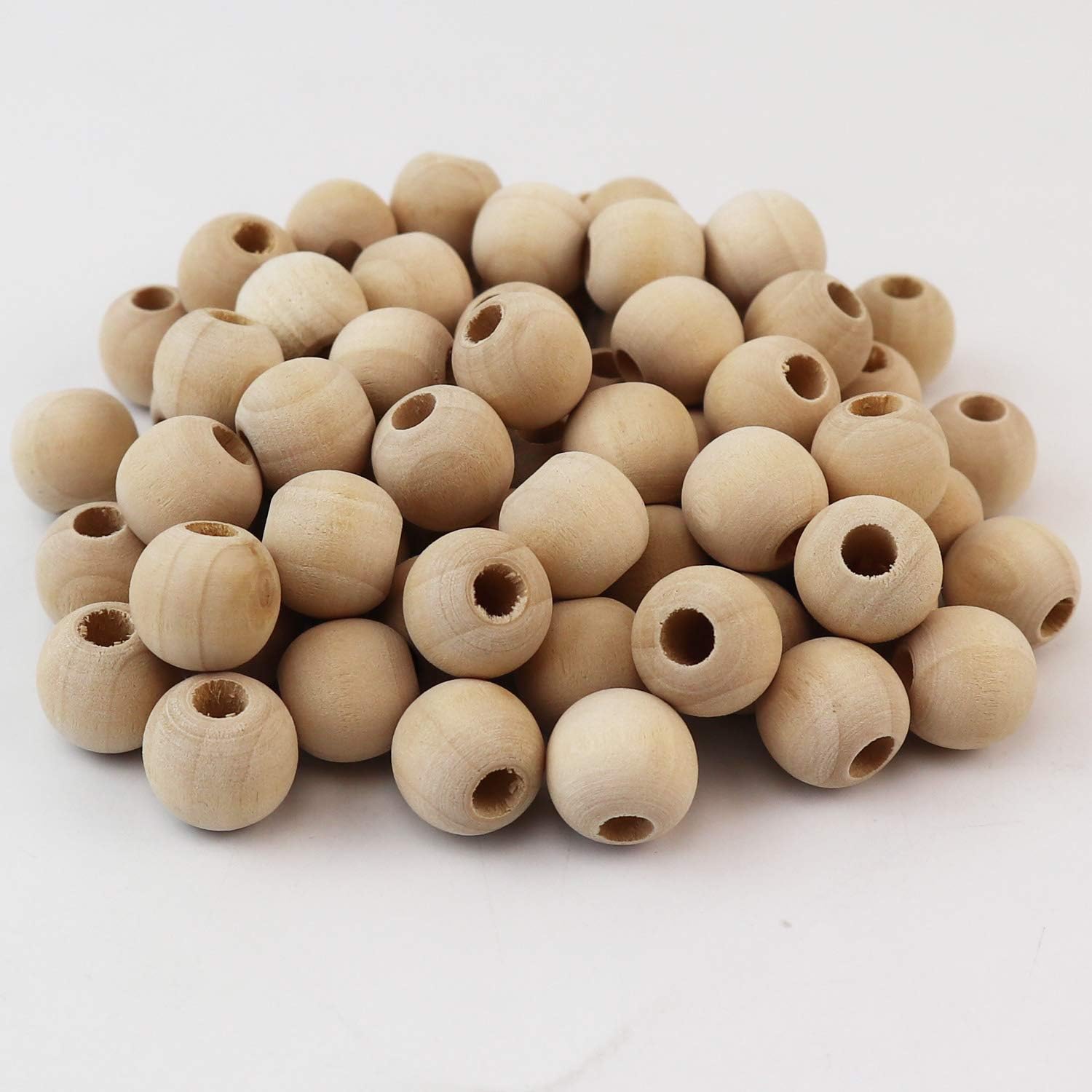 100pcs 16mm Natural Wood Beads Unfinished Round Wooden Loose Spacer for Craft Making DIY, 6mm Hole - Image 2