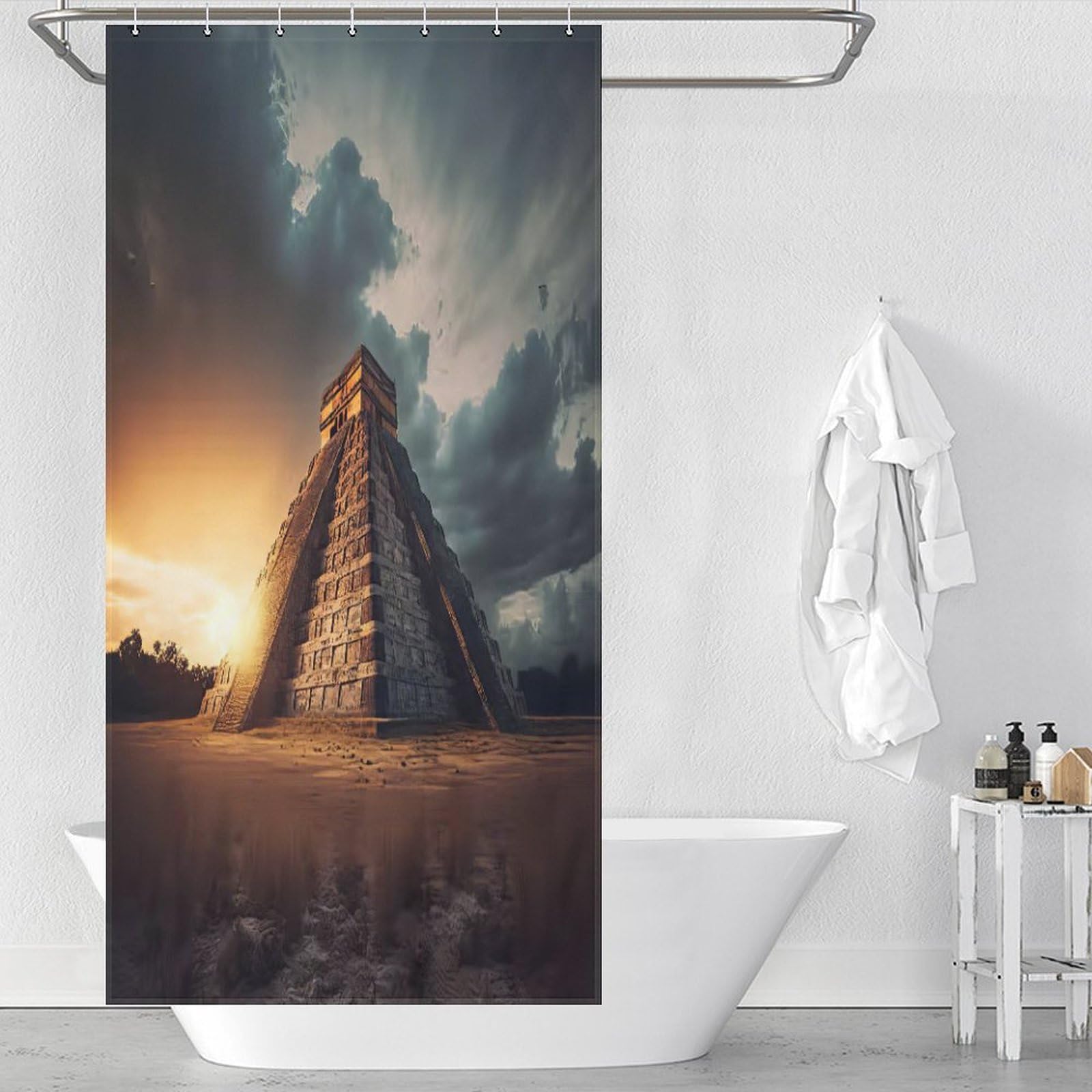 Rideau de bain en tissu polyester Chichen Itza finitions luxe