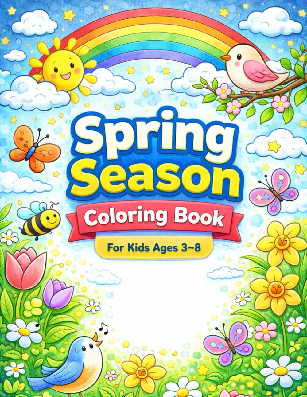 Spring Season – Colouring Book for Kids: 32 Beautiful Spring-Themed Pages to Colour For Kids Ages 3–8
