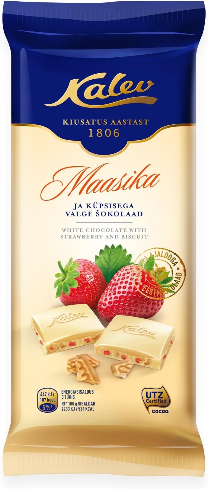 White Chocolate with Biscuit Pieces and Strawberries 100g x 3bars