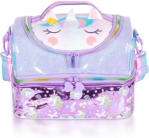 Miniatura 9 de Bolsa de almuerzo aislada de doble piso para niños, bolsa de comida grande para el regreso a la escuela, para niños, niñas, hombres y mujeres, con