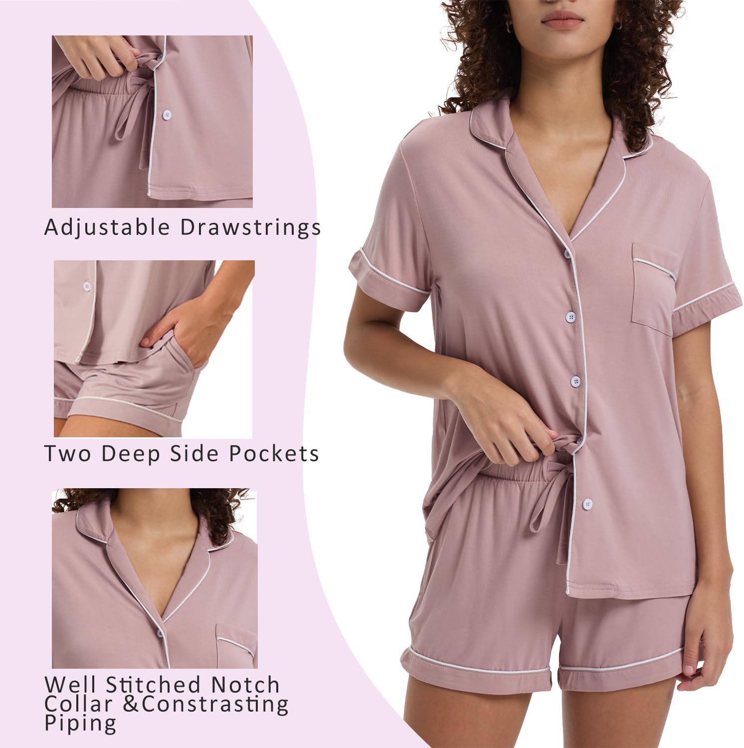TOSMO Women's Pajamas Set Viscose from Bamboo Short Sleeve Sleepwear Button Down Loungewear Soft Cooling Pjs - Image 5